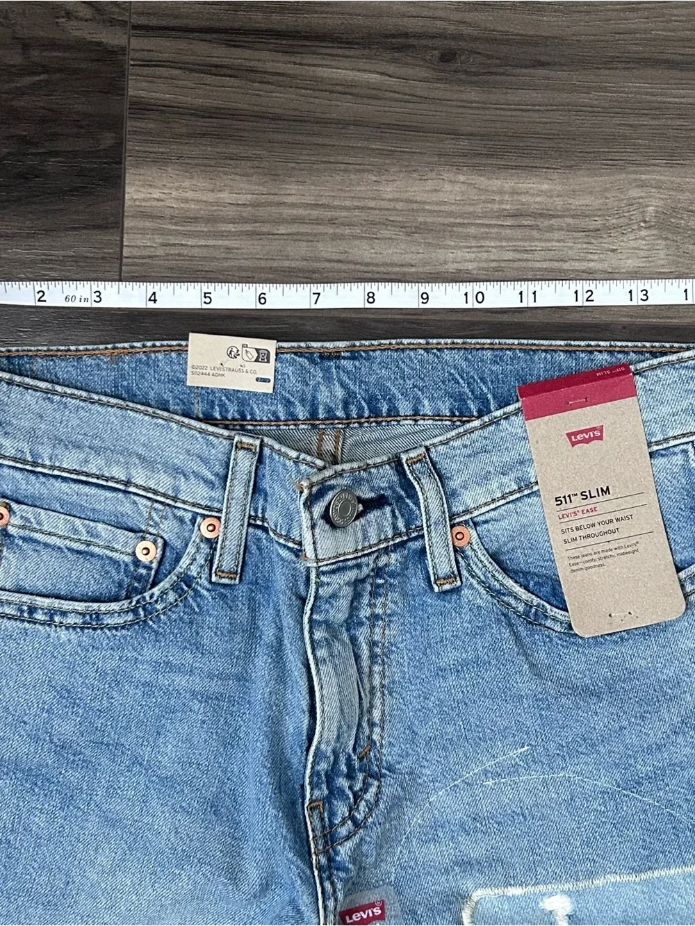 Levi's 511 Slim Fit Leg Patch Work Distressed Jeans Men’s Size 29x30 Light Wash